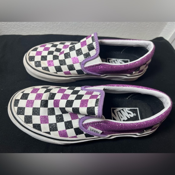 Vans Slide Ons Shoes - Sparkly Checker Purple, White, Black - Women’s Size 6 - Picture 3 of 13